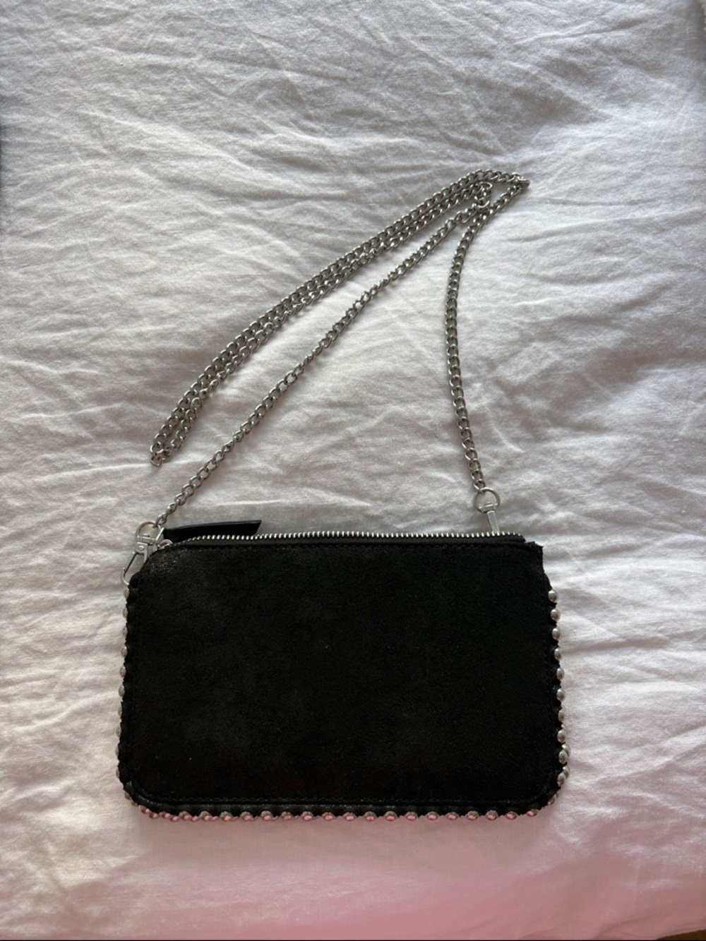Zara Black Suede Crossbody with Silver Chain